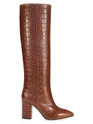 Paris Texas + Knee-High Croc-Embossed Leather Boots