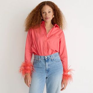 J.Crew + Collection Cotton Poplin Shirt With Feather Trim