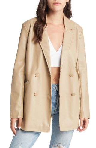 Topshop + Oversize Double Breasted Faux Leather Blazer
