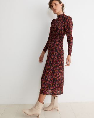 Oliver Bonas + Blurred Floral Print Mesh Dress