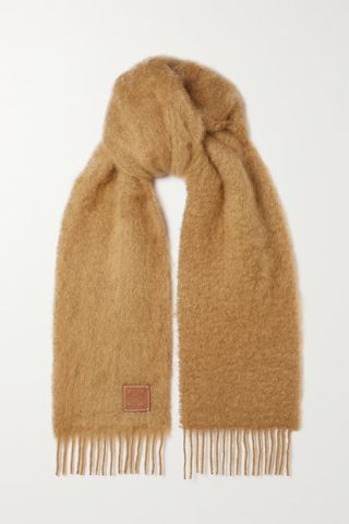 Loewe + Fringed Leather-Trimmed Mohair and Wool-Blend Scarf