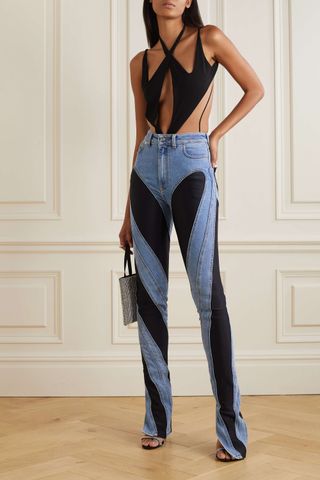 Mugler + Stretch-Jersey Paneled High-Rise Skinny Jeans