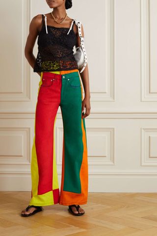 Loewe + Patchwork High-Rise Wide-Leg Jeans