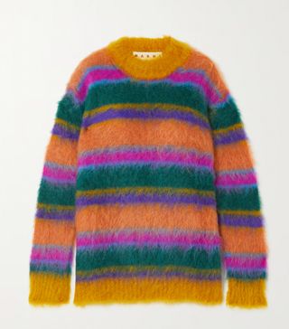Marni + Striped Brushed Mohair-Blend Sweater