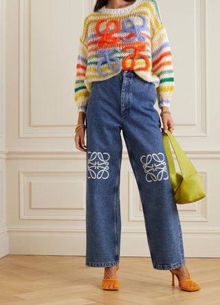 Loewe + Embroidered Striped Mohair-Blend Sweater