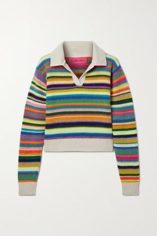 The Elder Statesman + Cropped Striped Cashmere Polo Sweater