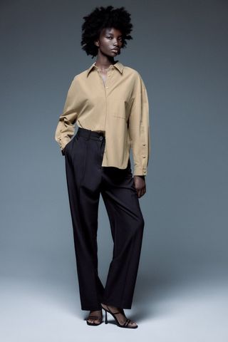 Zara + Buttoned Sleeve Poplin Shirt