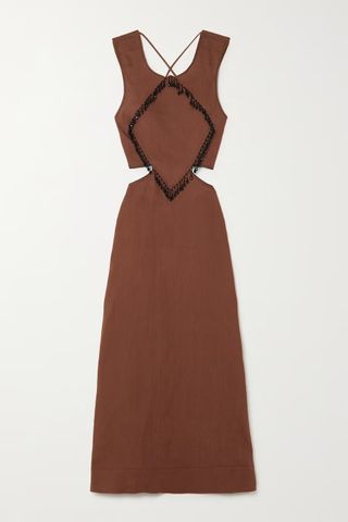 Ganni + Bead-Embellished Cutout Hemp Maxi Dress