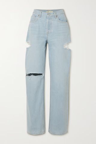 Grlfrnd + Bella Distressed Mid-Rise Straight-Leg Jeans