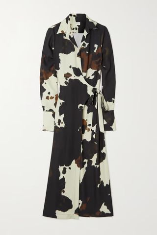 Dries Van Noten + Printed Crepe Midi Wrap Shirt Dress