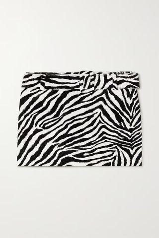 Alessandra Rich + Belted Zebra-Print Cotton-Velvet Mini Skirt