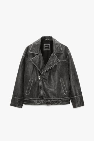 Zara + Distressed Leather Jacket