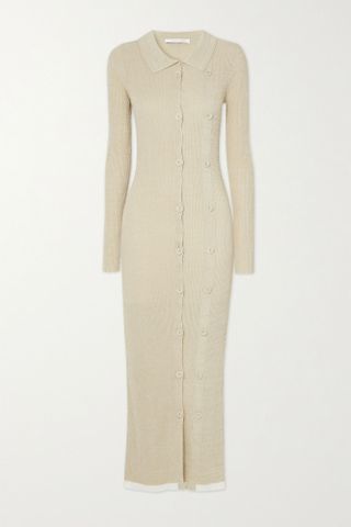 Christopher Esber + Ribbed-Knit Maxi Dress Cream