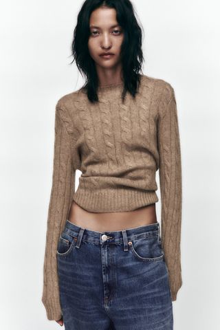 Zara + Cable Knit 100% Cashmere Sweater