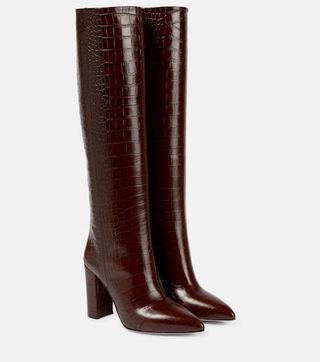 Paris Texas + Croc-effect leather knee-high boots