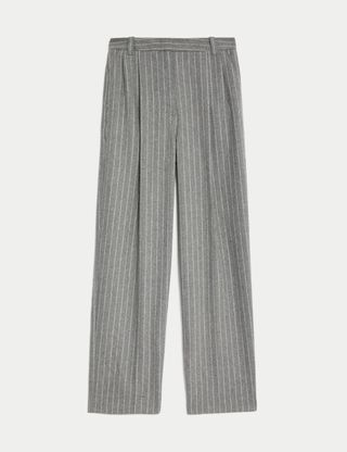 M&S Collection + Pinstripe Wide Leg Trousers With Wool