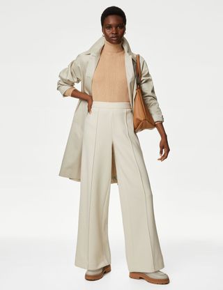 M&S Collection + Jersey Elasticated Waist Wide Leg Trousers