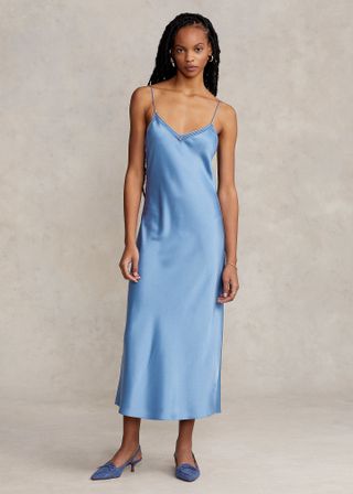 Polo Ralph Lauren + Cross-Stitch Trim Satin Slip Dress