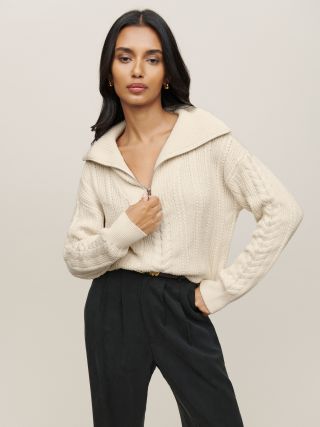 Reformation + Lucca Cotton Cable Half Zip Sweater