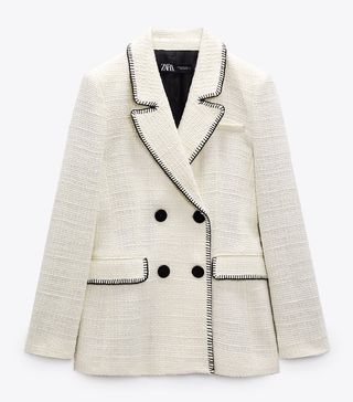 Zara + Double Breasted Blazer With Top-Stitching
