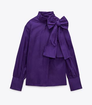 Zara + Taffeta Shirt With Bow