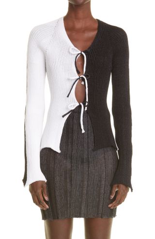A. Roege Hove + Sofie Ribbed Tie Front Cotton Blend Cardigan