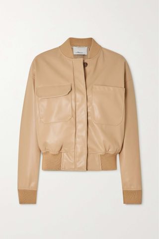 3.1 Phillip Lim + Cropped Ribbed Cotton-Trimmed Faux Leather Bomber Jacket