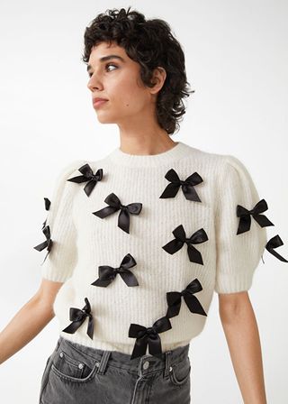 & Other Stories + Bow Embellished Wool Top