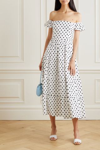 Reformation + Derek Off-The-Shoulder Polka Dot Dress