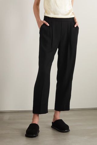 Vince + Cropped Pleated Twill Trousers
