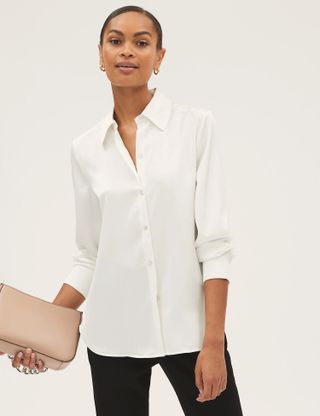 M&S Collection + Satin Collared Long Sleeve Shirt