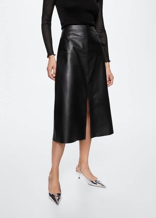 Mango + 100% Leather Midi Skirt