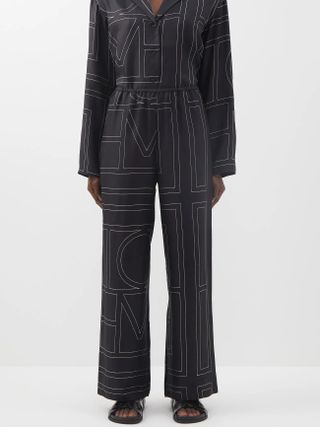 Totême + Monogram-Embroidered Silk-Twill Pyjama Trousers