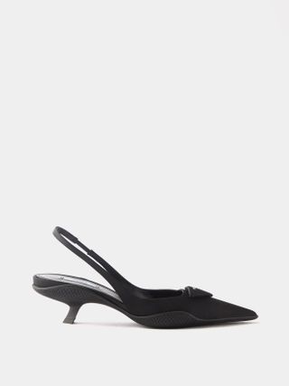 Prada + Triangle Logo-Plaque 45 Nylon Slingback Pumps