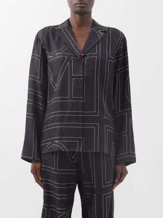 Totême + Monogram-Embroidered Silk-Twill Pyjama Top