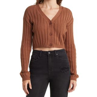 Abound + Long Sleeve Ribbed Cropped Cardigan