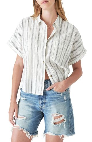 Lucky Brand + Stripe Short Sleeve Cotton Shirt