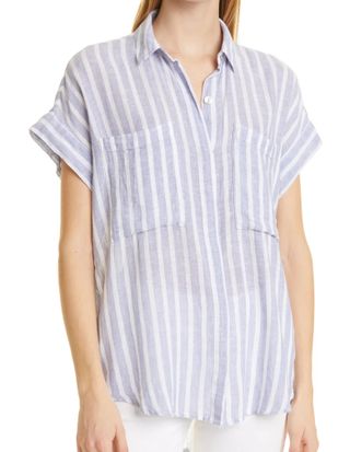 Rails + Cito Stripe Short Sleeve Linen Blend Button-Up Shirt