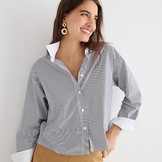 J.Crew + Relaxed-Fit Cropped Cotton Poplin Shirt in Stripe