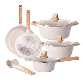 Caannasweis + 10 Pieces Pots and Pans Granite Stone Cookware Set