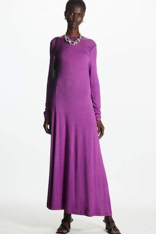 COS + Long-Sleeved Gathered Jersey Midi Dress