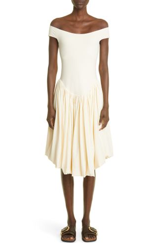Khaite + Noma Off the Shoulder Stretch Cotton Jersey Midi Dress