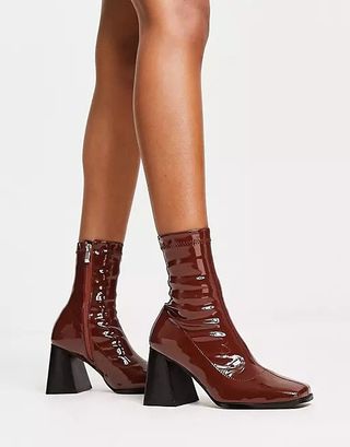 Raid + Mid Heel Sock Boot in Chocolate Patent