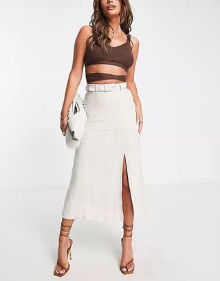 & Other Stories + Belted Midi Skirt in Natural Linen Co-Ord