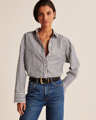 Abercrombie & Fitch + Oversized Poplin Button-Up Shirt