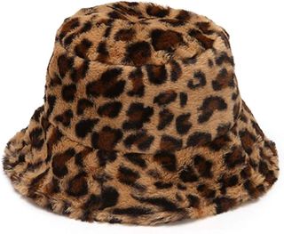 Purfanree + Leopard Print Faux Fur Bucket Hat