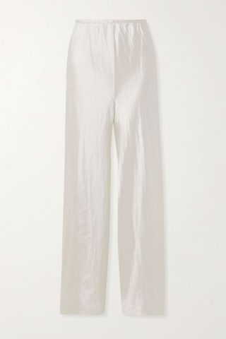 The Row + Andres Metallic Crinkled Cotton and Silk-Blend Satin Wide-Leg Pants