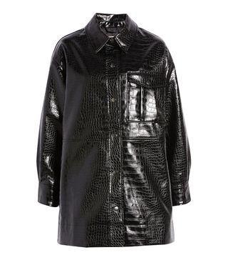 Open Edit + Croc Texture Faux Leather Shirt Jacket