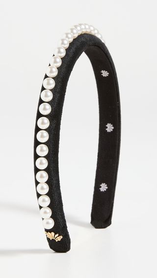 Lele Sadoughi + Pearl Embellished Velvet Gigi Headband