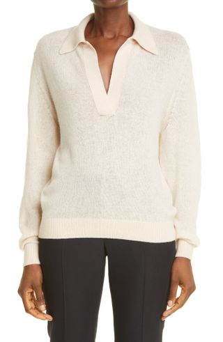 Khaite + Jo Stretch Cashmere Polo Sweater